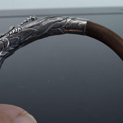 c1900 Chinese Sterling Dragon and Wood Bangle