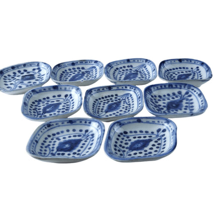 Set antiker chinesischer Swatow-Ware, blau dekorierte Soßenschalen für den südostasiatischen Markt