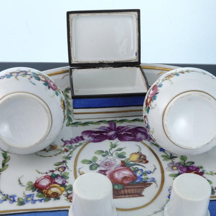 Antique Sevres Style French Porcelain Inkwells/tray/Match box