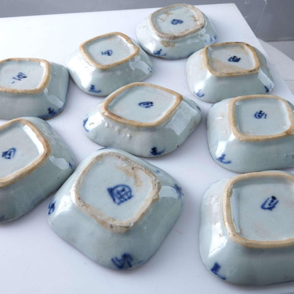 Set antiker chinesischer Swatow-Ware, blau dekorierte Soßenschalen für den südostasiatischen Markt