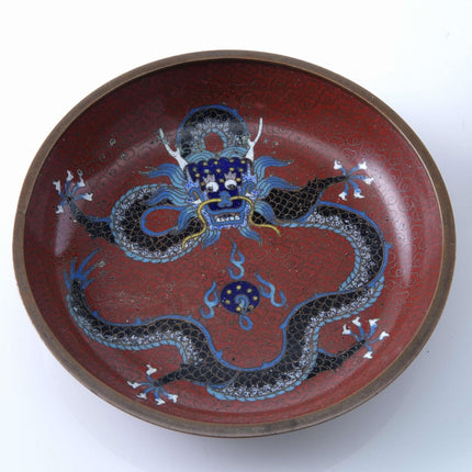 c1915 Republic Period Chinese Cloisonne Dragon Cup Plates with Very intricate wo