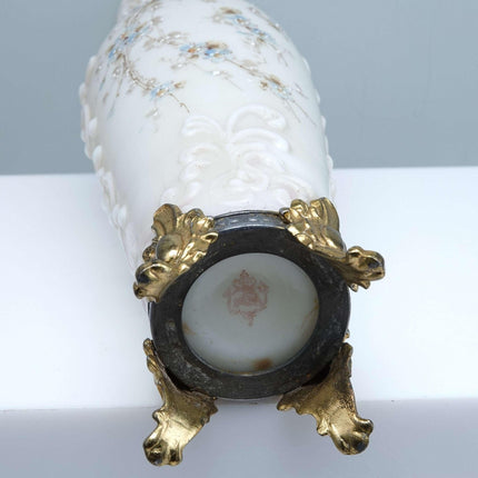 c1890 Wavecrest CF Monroe Hand painted American Art Glass Vase with Ormula Feet