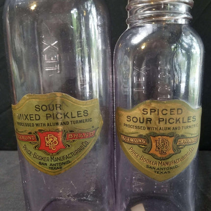 Price Booker San Antonio Texas Sun Colored Amethyst Pickle Bottles Embossed With