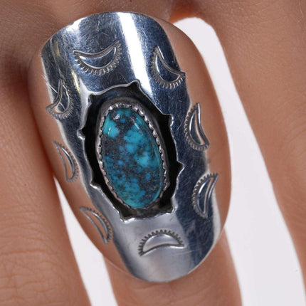 Sz14 Huge Vintage Native American Sterling and Nevada Turquoise ring