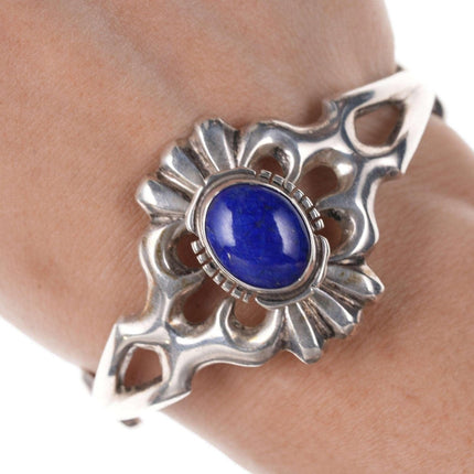 Francis L Begay Navajo Tufa Cast Sterling Lapis-Manschettenarmband