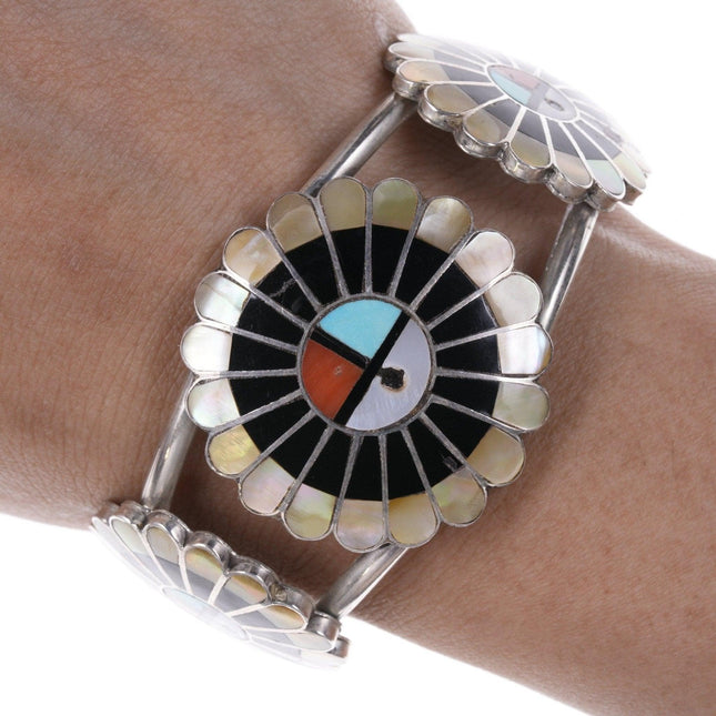 6.25" Vintage Zuni Silver Multi-Stone Channel inlay bracelet