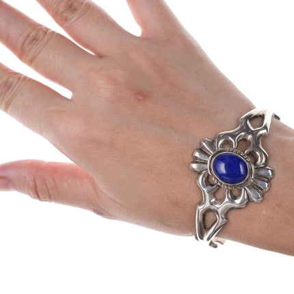 Francis L Begay Navajo Tufa Cast Sterling Lapis-Manschettenarmband