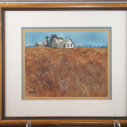 George Boutwell Texas Hill Country Pastoral Farmhouse Aquarell