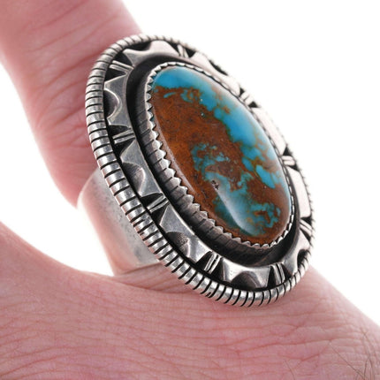 sz7 Large High Grade Nevada Turquoise Native American Sterling ring