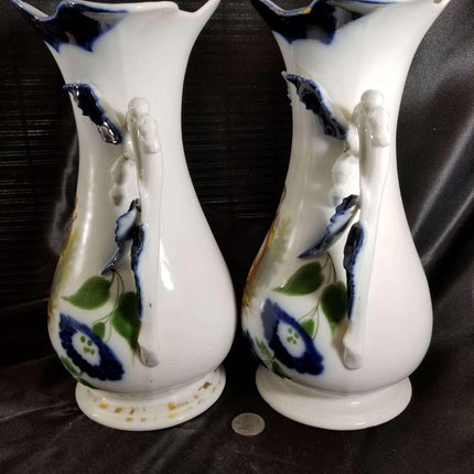 Old Paris Porcelain Hand Painted Portrait vases Courting Youths Man playing inst