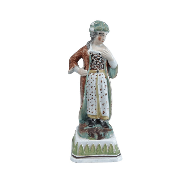 c1820 Staffordshire Pearlware Figure Girl 6.5" tall with 2.5" square base