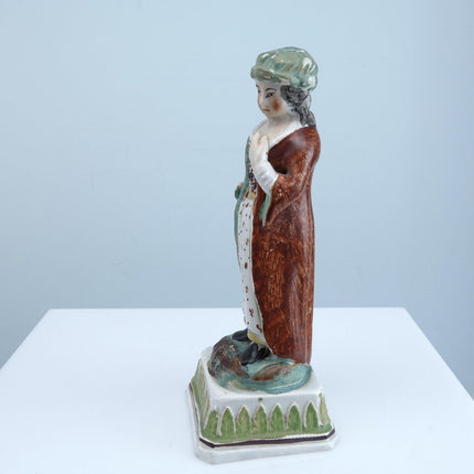 c1820 Staffordshire Pearlware Figure Girl 6.5" tall with 2.5" square base