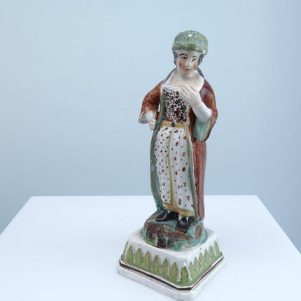 c1820 Staffordshire Pearlware Figure Girl 6.5" tall with 2.5" square base