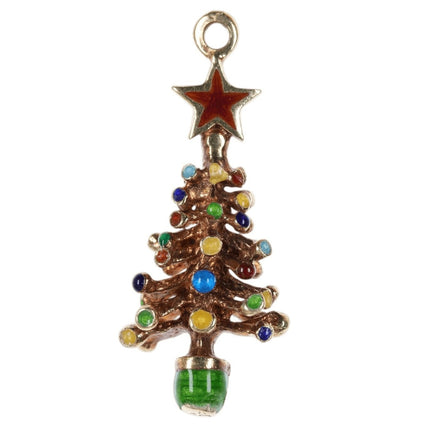 Antiker Weihnachtsbaum-Charm aus Emaille von Ehrlich &amp; Sinnock aus 14 Karat Gold