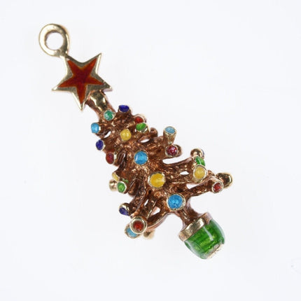 Antiker Weihnachtsbaum-Charm aus Emaille von Ehrlich &amp; Sinnock aus 14 Karat Gold