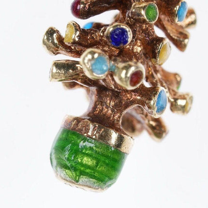 Antiker Weihnachtsbaum-Charm aus Emaille von Ehrlich &amp; Sinnock aus 14 Karat Gold