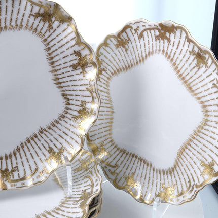 c1910 奧文頓兄弟維也納奧地利甜點盤套裝，帶有重金扇形邊緣 9 英寸