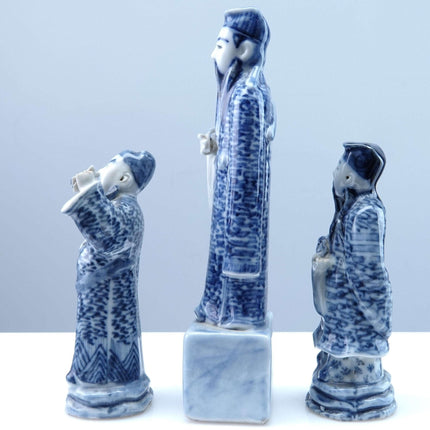 c1910 Antique Chinese  Blue and Whit Fu Lu Shou Figues Lot
