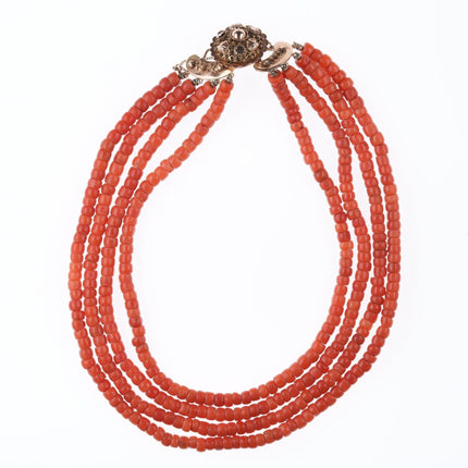 Antique chinese coral choker necklace with 14k gold clasp