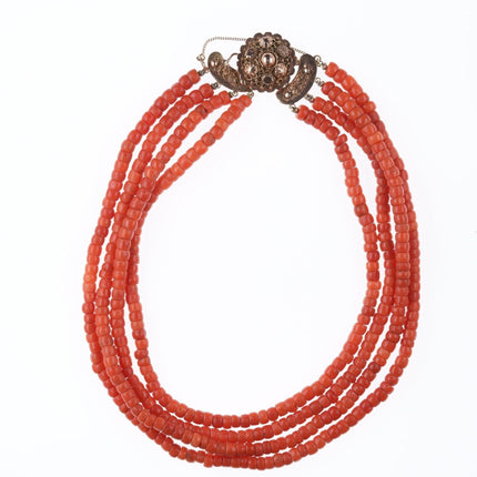 Antique chinese coral choker necklace with 14k gold clasp