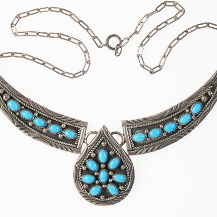 Bobby Johnson Navajo SterlingTurquoise cluster pendant necklace