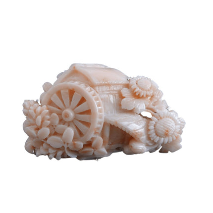 Antique chinoisiere 18k white gold carved coral  watermill with peony flowers j.