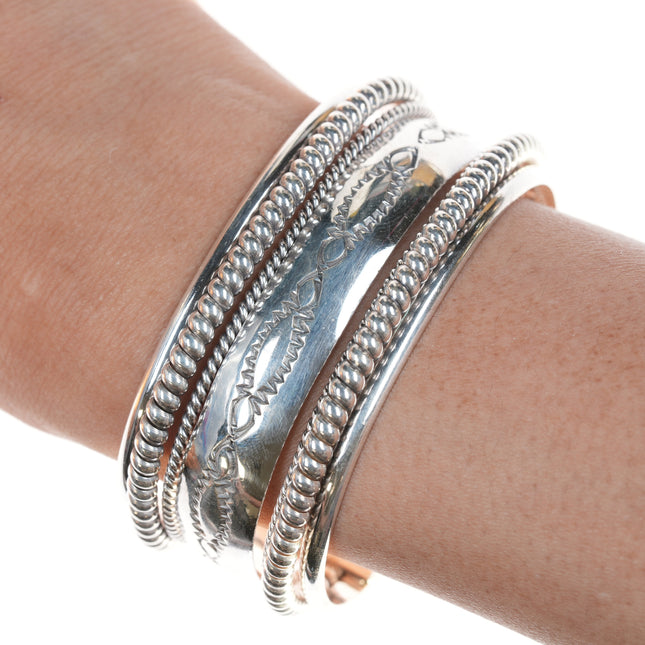 6.5" Tahe navajo stamped silver double twisted wire bracelet