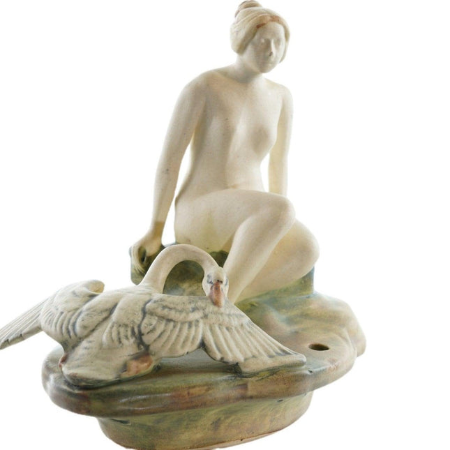 1920's Weller Art Nouveau  woman flower frog with swan