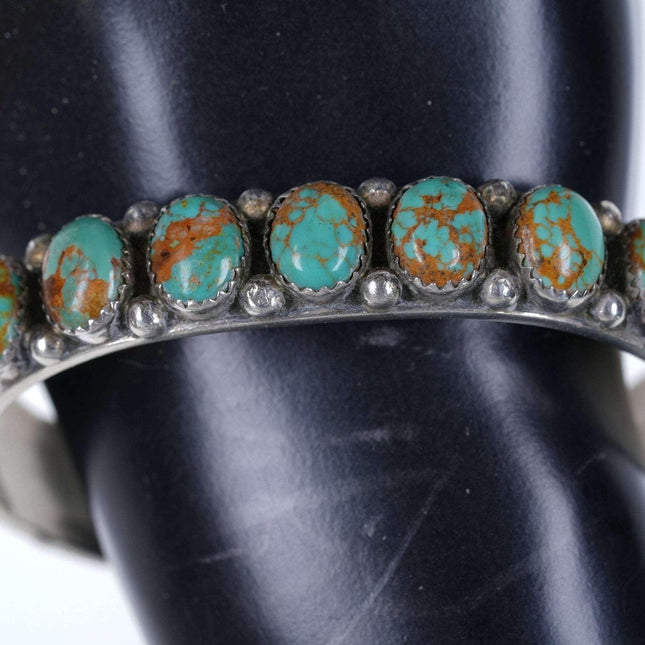 Heavy Stamped Begay Sterling Turquoise Navajo cuff bracelet