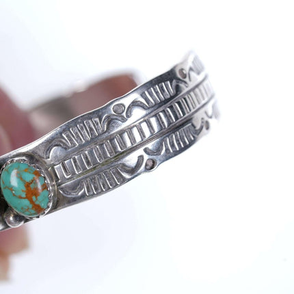 Heavy Stamped Begay Sterling Turquoise Navajo cuff bracelet