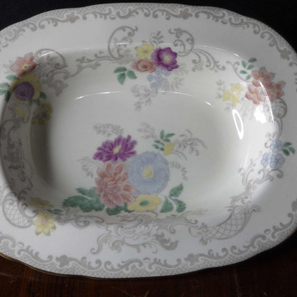 Coalport Churchill Grey Transferware, Handpainted Multicolor Flowers, Gold trim