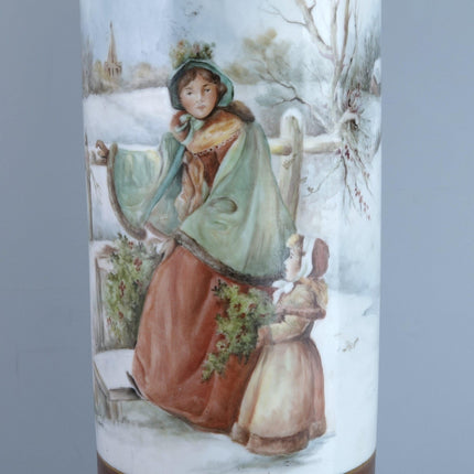 Antique Hand Painted Limoges Lamp Mothers and Daughters and Children in the Snow