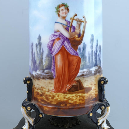 Antique Hand Painted Limoges Lamp w/Neoclassical Woman Playing Lyre