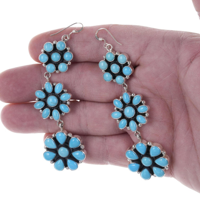 Carol Wylie Navajo Sterling Kingman Turquoise cluster earrings
