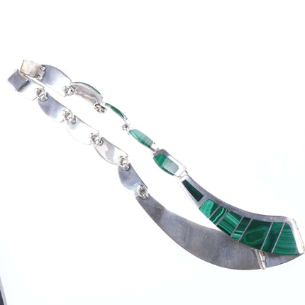 Schwerer Retro 17" mexikanischer Malachit-Halsband aus Sterlingsilber