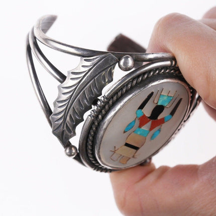 6.5" Zuni Multi-stone inlay in shell silver bracelet