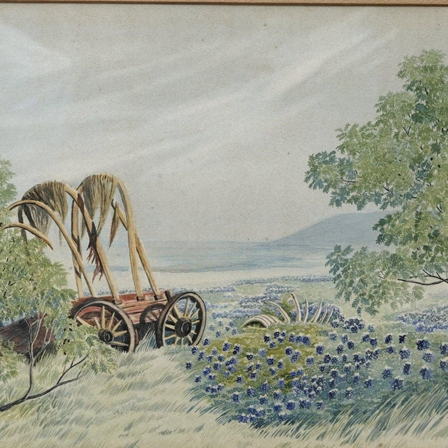 1941 年鲍勃·克拉布德克萨斯山乡村矢车菊风景水彩画