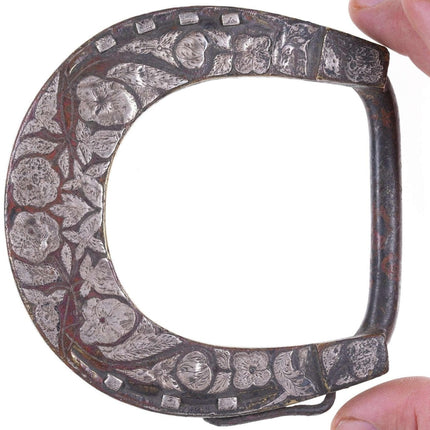 Huge Antique Bronze Silver Overlay Bronze Horseshoe Form buckle