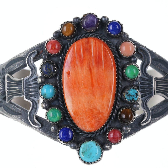 6.5" Navajo Sterling Spiny Oyster, Turquois, multi-stone cuff bracelet by Eva &