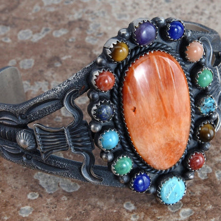 6.5" Navajo Sterling Spiny Oyster, Turquois, multi-stone cuff bracelet by Eva &