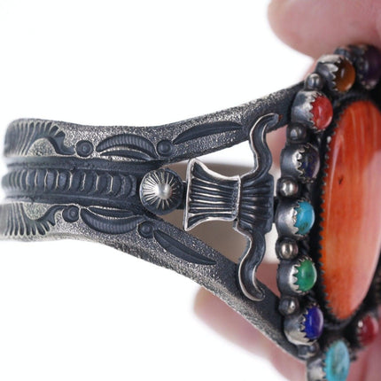 6.5" Navajo Sterling Spiny Oyster, Turquois, multi-stone cuff bracelet by Eva &