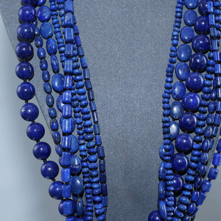 Huge Vintage Sterling Multi-Strand Lapis Lazuli Beaded necklace