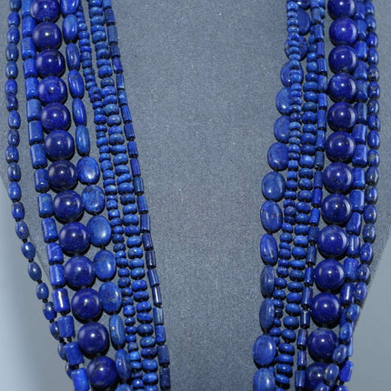 Huge Vintage Sterling Multi-Strand Lapis Lazuli Beaded necklace