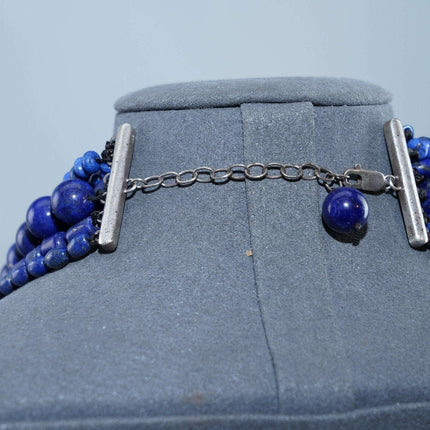 Huge Vintage Sterling Multi-Strand Lapis Lazuli Beaded necklace