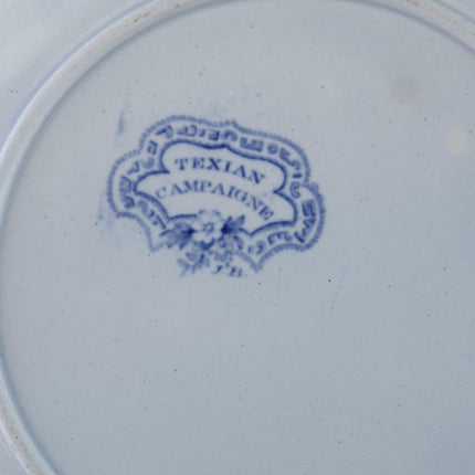 c1850 Texian Campaigne 10.5" Blue Transferware Staffordshire James Beech Histori
