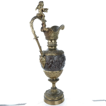 23" c1880 French Renaissance Revival Bronze Ewer Heavily embossed Cherubs, Bacch