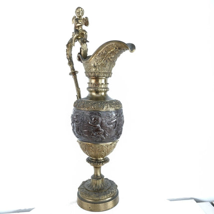 23" c1880 French Renaissance Revival Bronze Ewer Heavily embossed Cherubs, Bacch