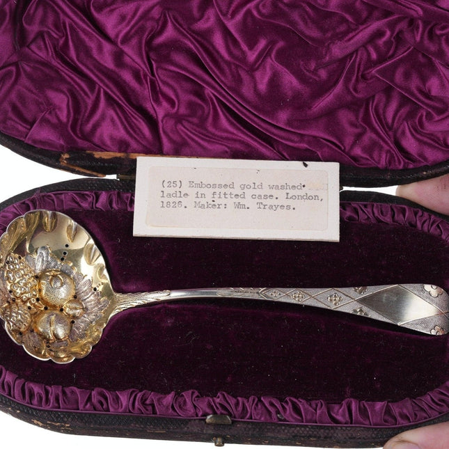c1826 William Trayes Sterling Berry Spoon with Wood fitted case