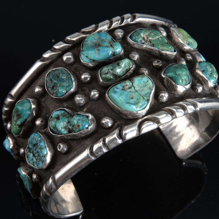 Vintage Navajo Sterling turquoise nugget cuff bracelet k