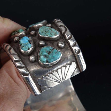 Vintage Navajo Sterling turquoise nugget cuff bracelet k